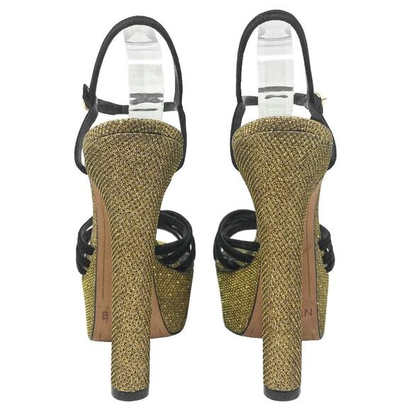 Alexandre Birman Berthe Black Suede & Gold Metallic Platform Sandals - Picture 5 of 9